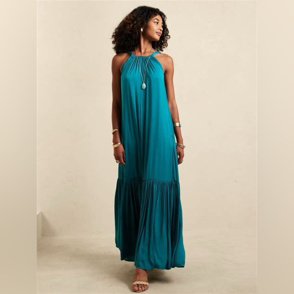 Banana Republic drop waist gathered halter maxi dress NWT fuschia M - Picture 9 of 10